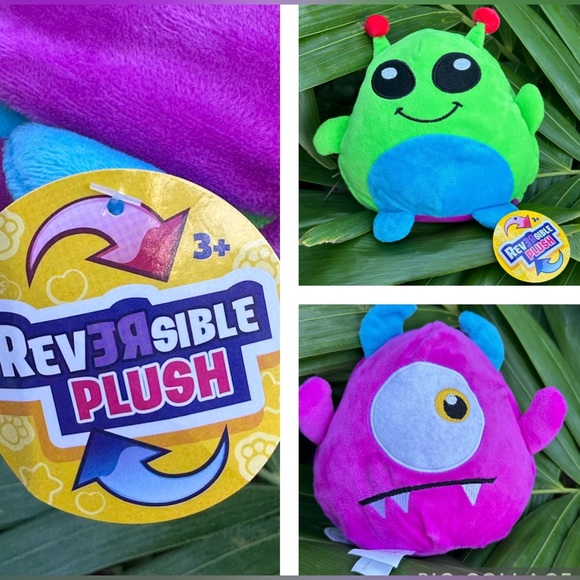 954. New Reversible Plush toy Green Alien & Purple Monster - Picture 1 of 8